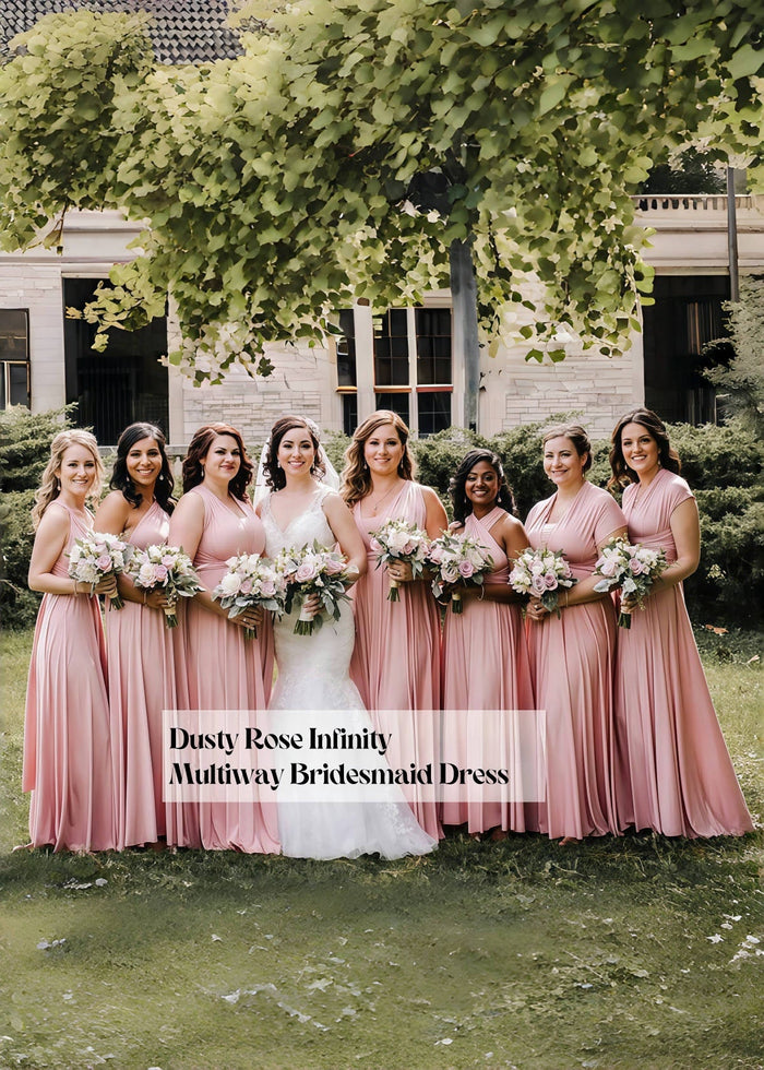 Celeste | Maurine Blush Convertible Chiffon Maxi Bridesmaid Dress with Multiway Infinity - Price #price_variant_lowest# - Blush - PromDressClub