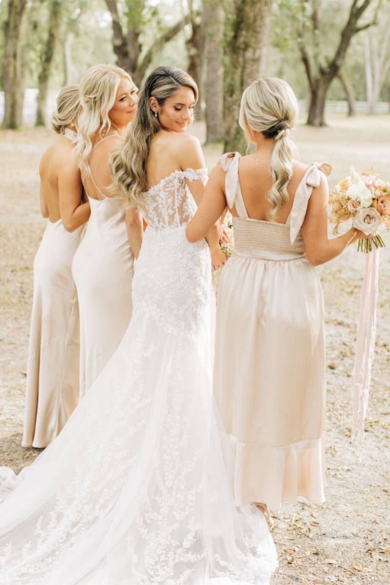 Marjorie |Long Mismatched Bridesmaid Dress Champagne Wedding Guest Dress - Champagne - A - PromDressClub