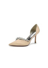 Chic Satin Heels with Pearls: Elevate Your Style with Pointed Toe Heels Color Champagne