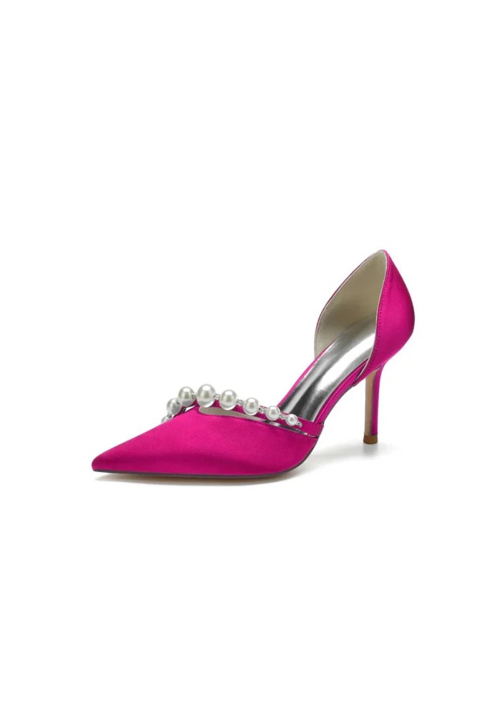 Chic Satin Heels with Pearls: Elevate Your Style with Pointed Toe Heels - Fuchsia - PromDressClub