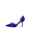 Chic Satin Heels with Pearls: Elevate Your Style with Pointed Toe Heels Color Royal Blue