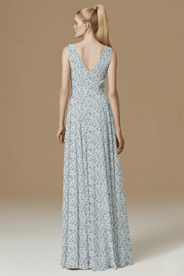 Chic Sensibility Blue and White Floral Bridesmaid Dress for Outdoor Elegance - Blue Floral - PromDressClub