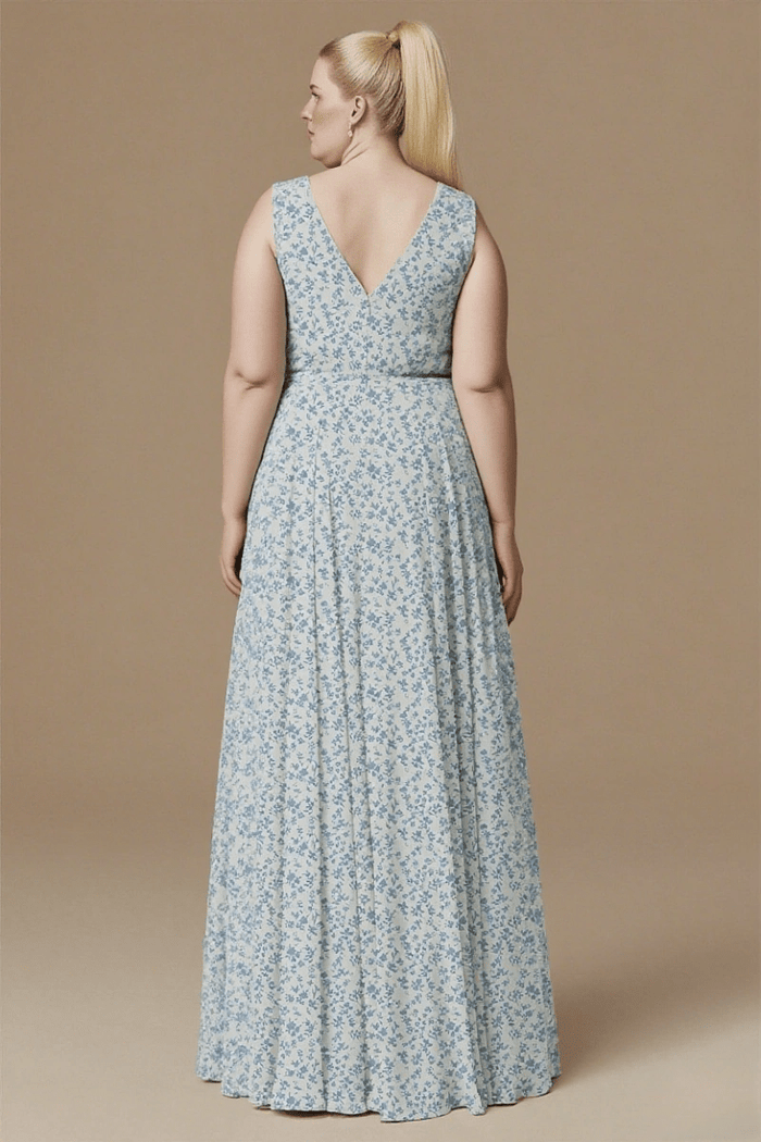 Chic Sensibility Blue and White Floral Bridesmaid Dress for Outdoor Elegance - Blue Floral - PromDressClub