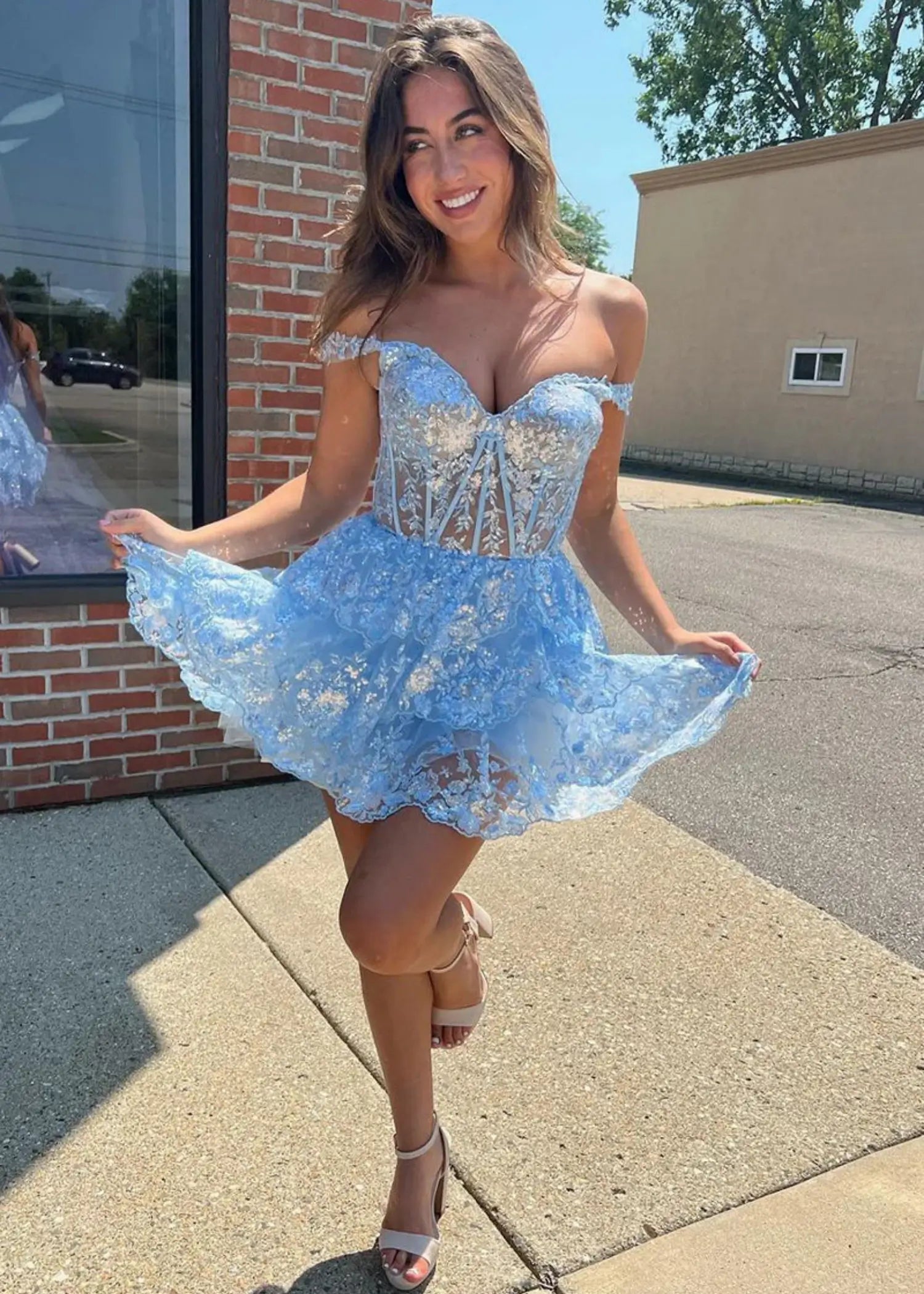 Christie |Sweetheart A - Line Tiered Red Short Homecoming Dress - Sky Blue - PromDressClub