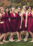 Christine | Immensely Glam Convertible Emerald Green Chiffon Mini Bridesmaid Dress with Multiway Infinity - Burgundy - PROMDRESS Club