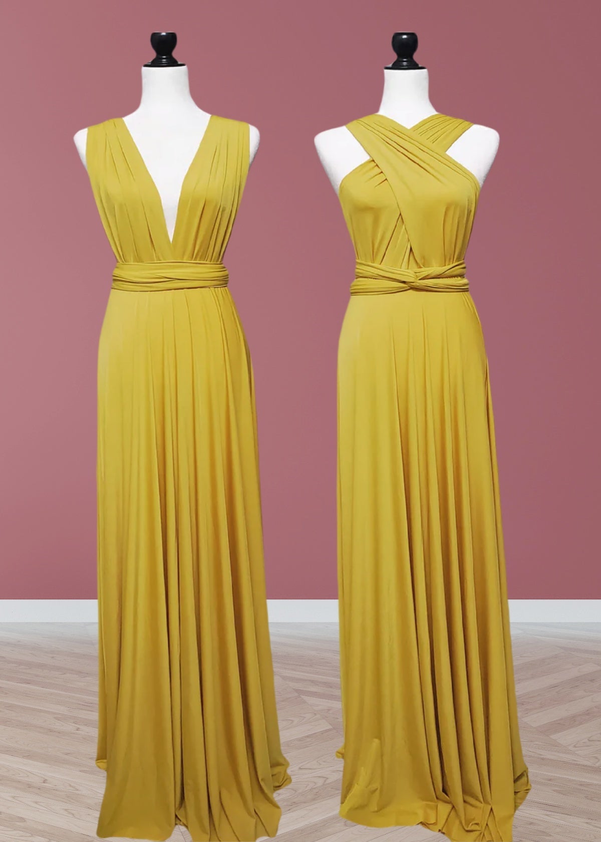 Claire | Purely Elegant Infinity Gold Chiffon Maxi Bridesmaid Dress with Multiway Convertible - Gold - PROMDRESS Club