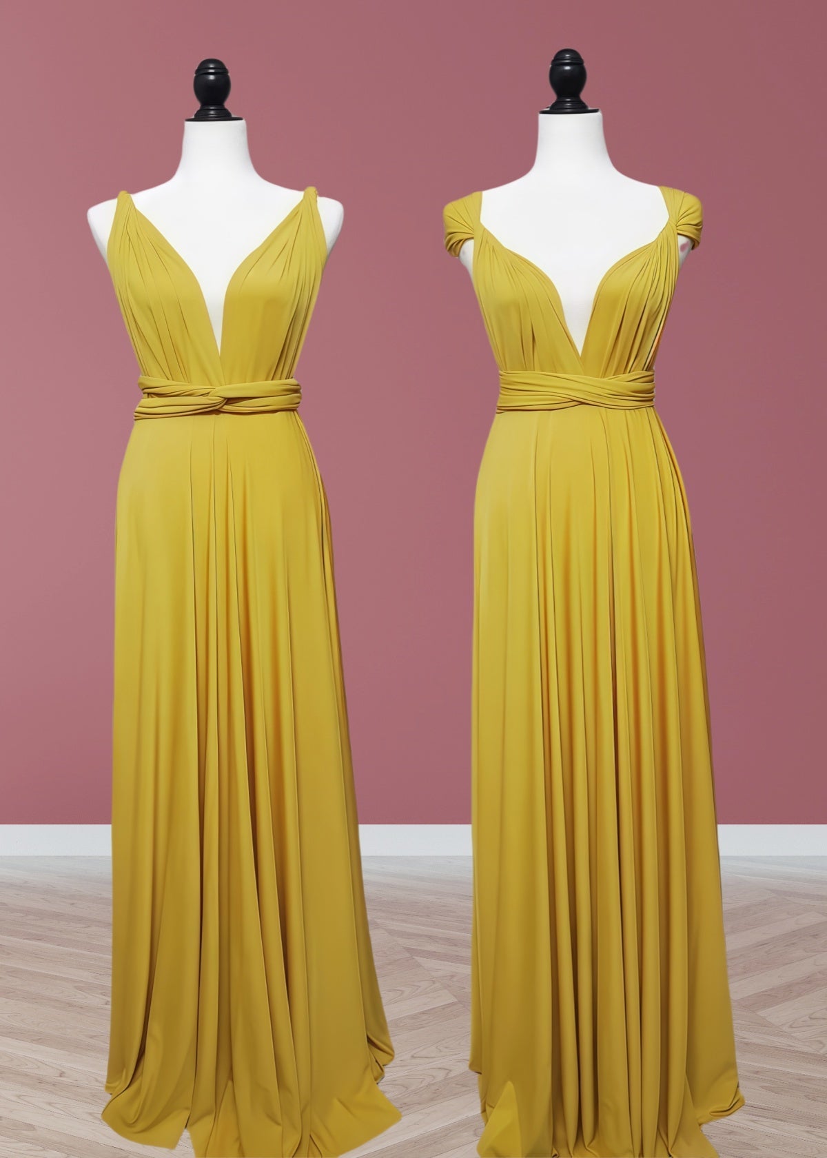 Claire | Purely Elegant Infinity Gold Chiffon Maxi Bridesmaid Dress with Multiway Convertible - Gold - PROMDRESS Club