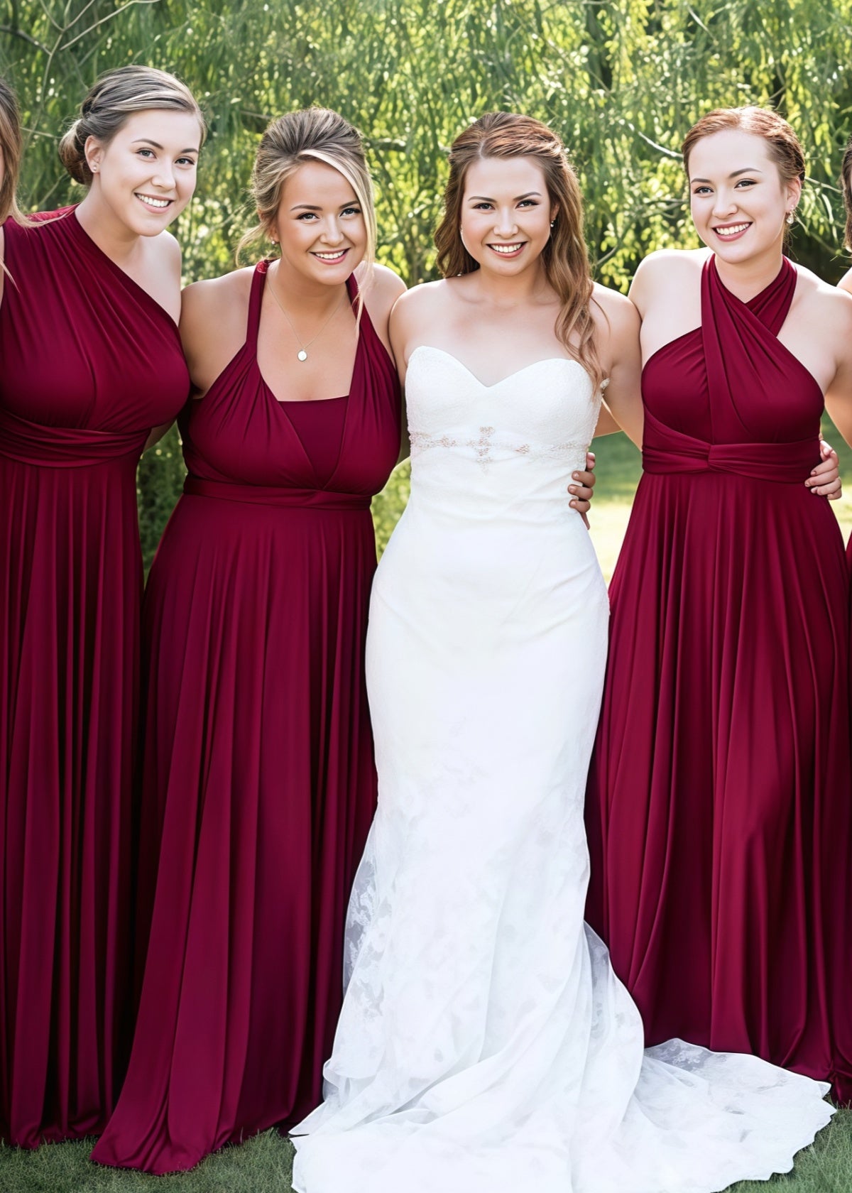 Clara | Blessed Romance Convertible Burgundy Chiffon Maxi Bridesmaid Dress with Multiway Infinity - Burgundy - PROMDRESS Club