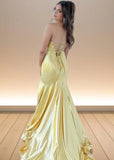 Clementine | Stunning Yellow Strapless Metallic Open Back Prom Dress with Slit Design - Yellow - PromDressClub