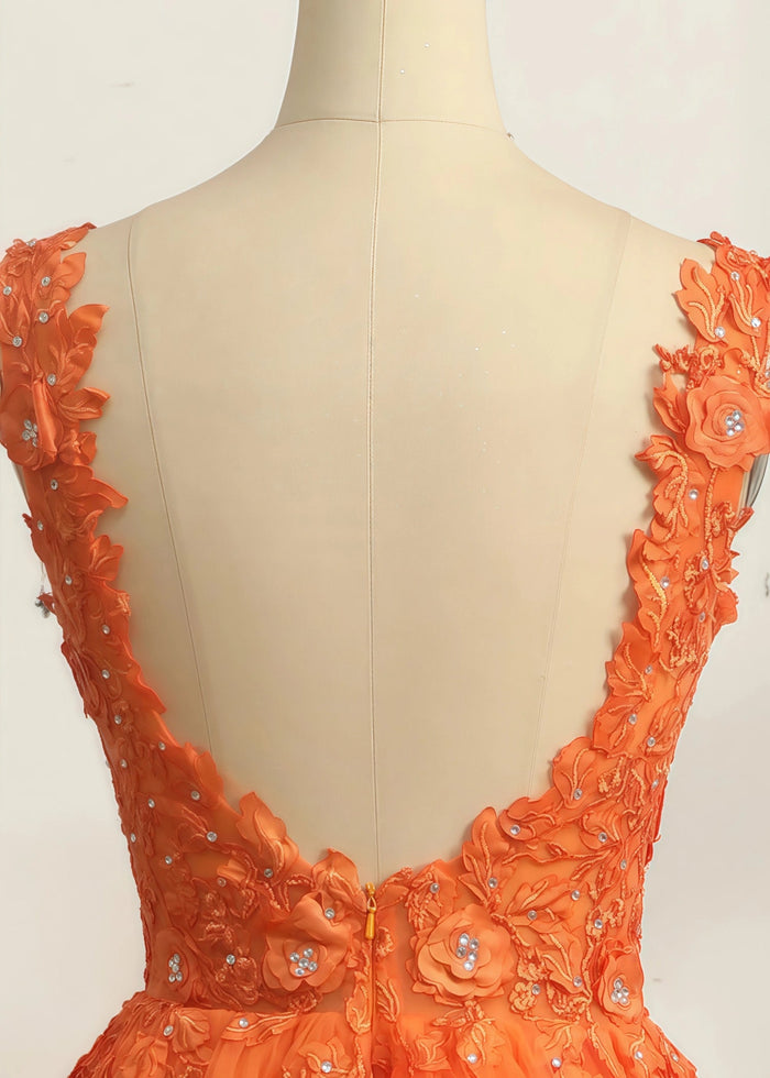 Constance | Ball - Gown/Princess Orange Light Pink A Line Backless V Neck Formal Dress - Orange - PromDressClub