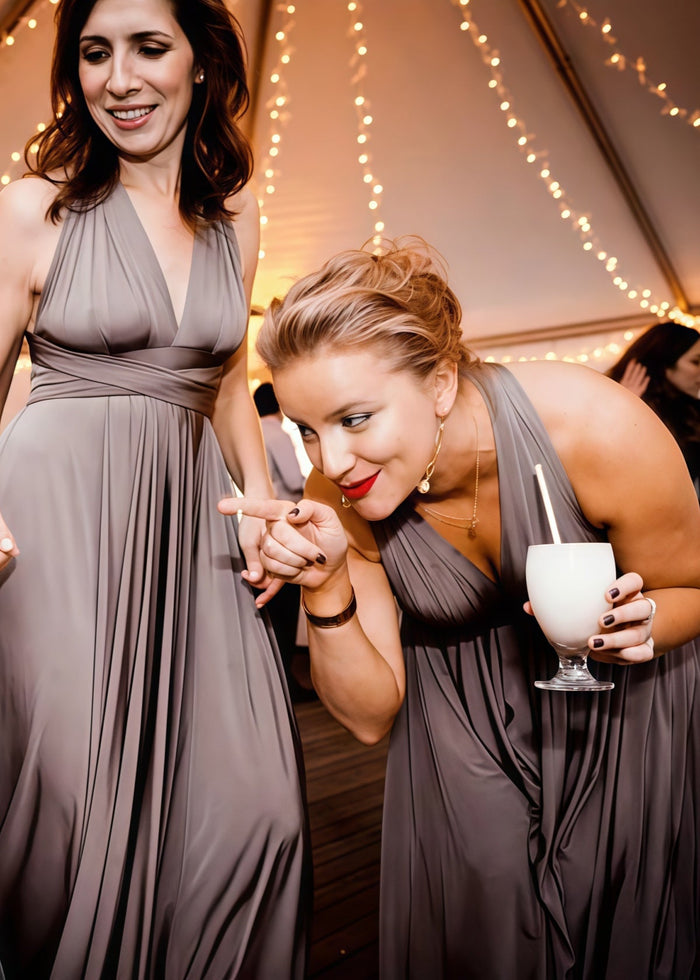 Coral | Ethereal Elegance Convertible Taupe Chiffon Maxi Bridesmaid Dress with Multiway Infinity - Price #price_variant_lowest# - Taupe - PromDressClub