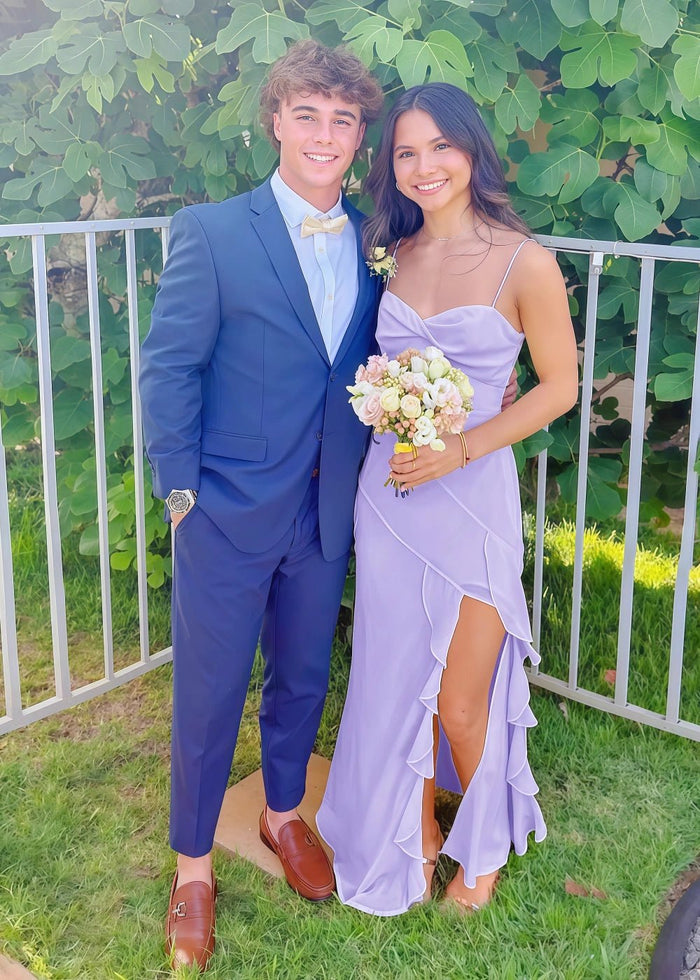 Cordelia | Stunning Yellow Chiffon Slit Prom Dress with Ruffles – Your Show - Stopper for Prom Night - Lavender - PromDressClub