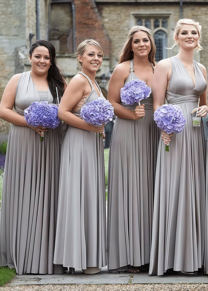 Cornelia | Cherished Vow Convertible Silver Grey Chiffon Maxi Bridesmaid Dress with Multiway Infinity - Price #price_variant_lowest# - Champagne - PromDressClub