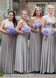 Cornelia | Cherished Vow Convertible Silver Grey Chiffon Maxi Bridesmaid Dress with Multiway Infinity - Champagne - PROMDRESS Club