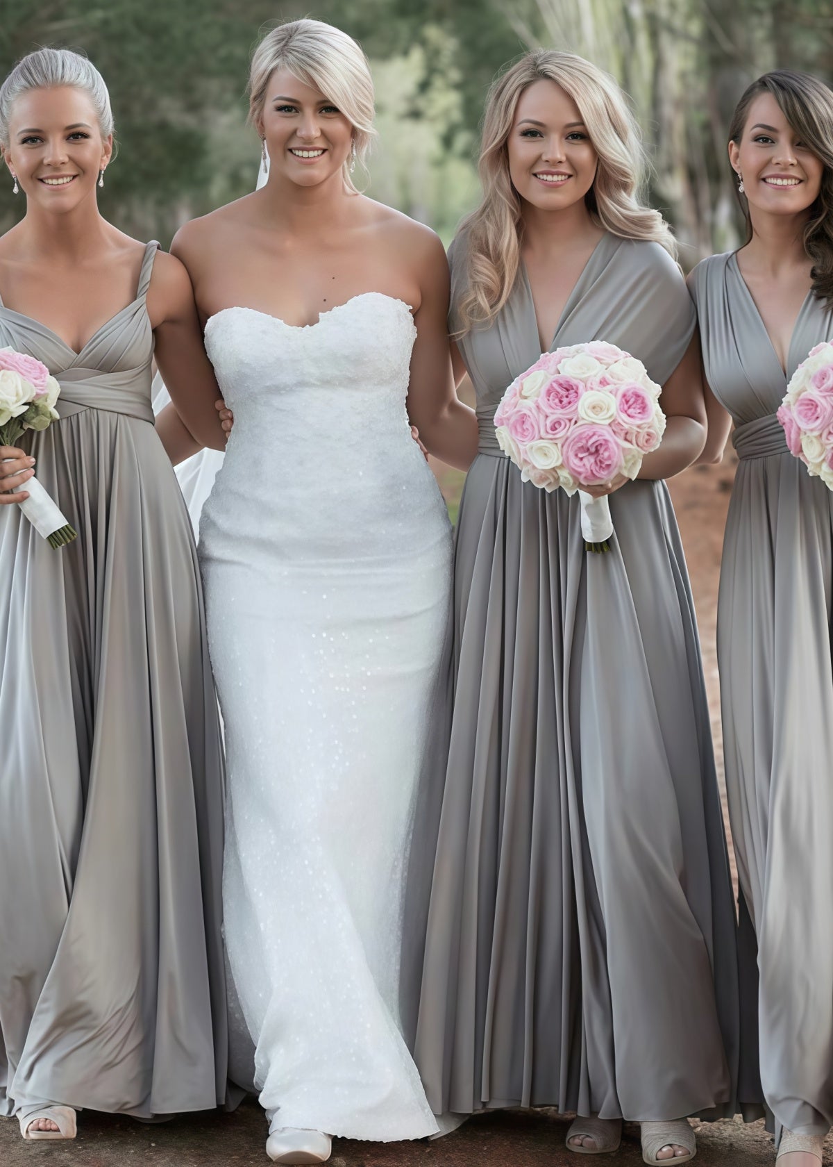 Cornelia | Cherished Vow Convertible Silver Grey Chiffon Maxi Bridesmaid Dress with Multiway Infinity - Grey - PROMDRESS Club