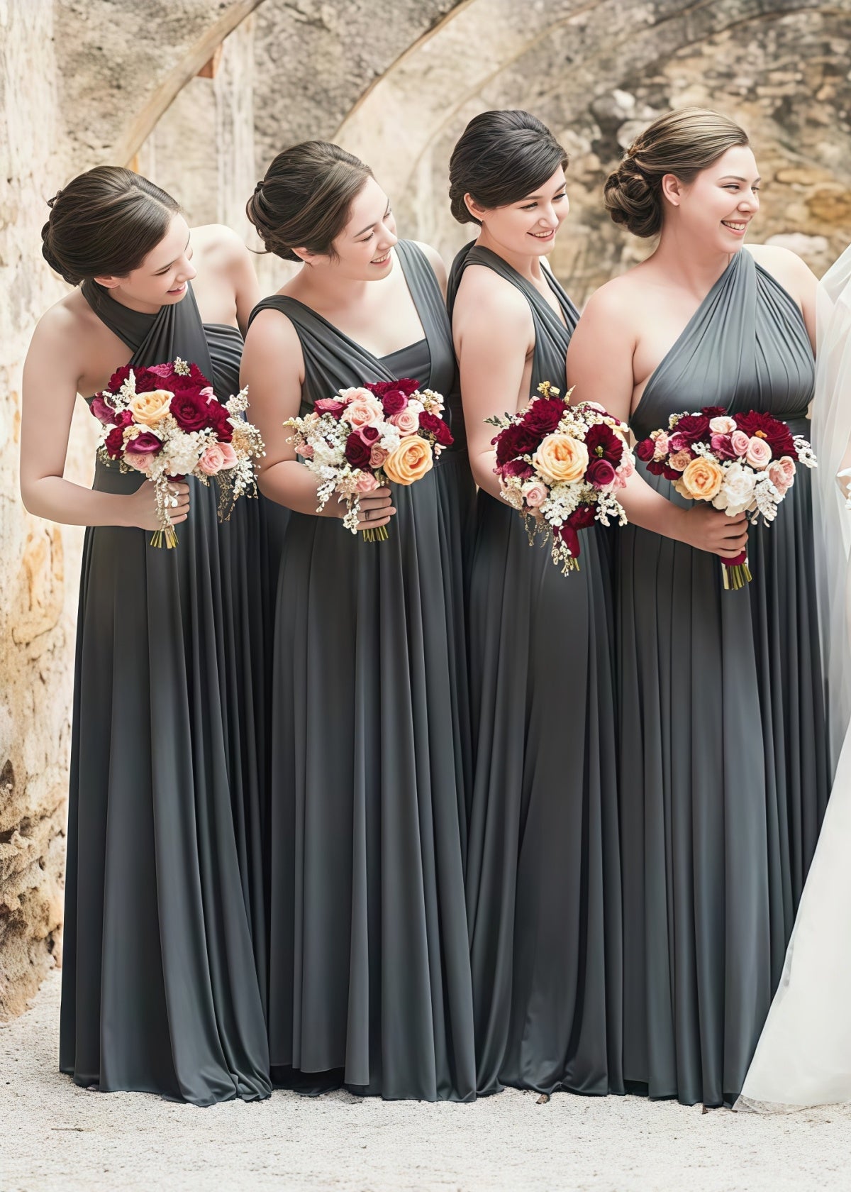 Crystal | Purely Elegant Infinity Dark Grey Chiffon Maxi Bridesmaid Dress with Multiway Convertible - Dark Grey - PROMDRESS Club