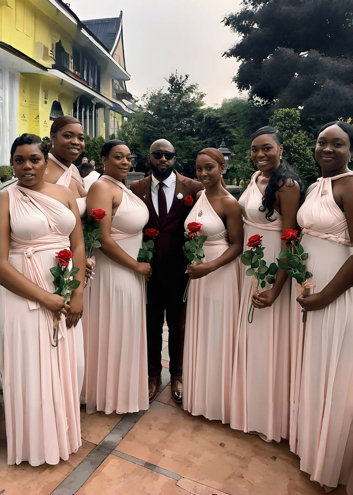 Daisy | Bria Maternity Infinity Blush Chiffon Maxi Bridesmaid Dress with Multiway Convertible - Price #price_variant_lowest# - Blush - PromDressClub