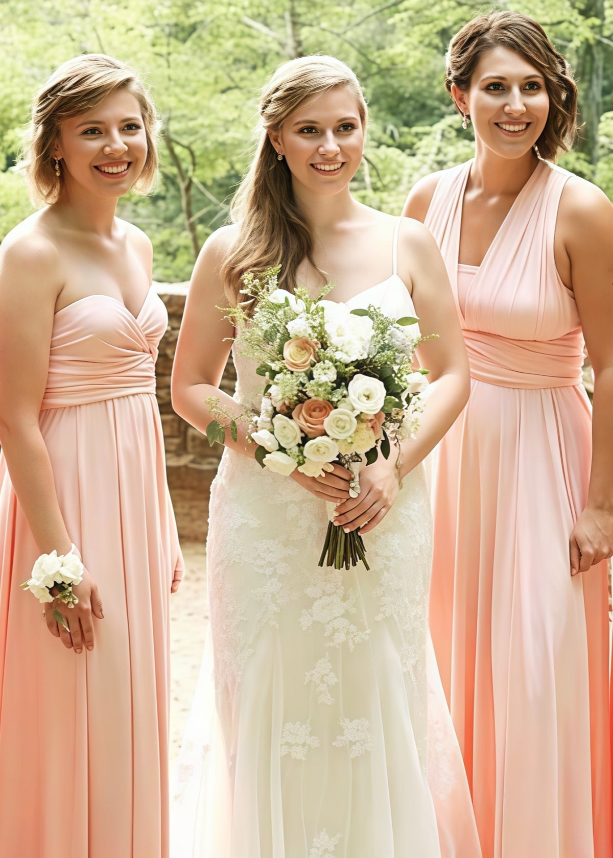 Daisy | Bria Maternity Infinity Blush Chiffon Maxi Bridesmaid Dress with Multiway Convertible - Peach - PROMDRESS Club