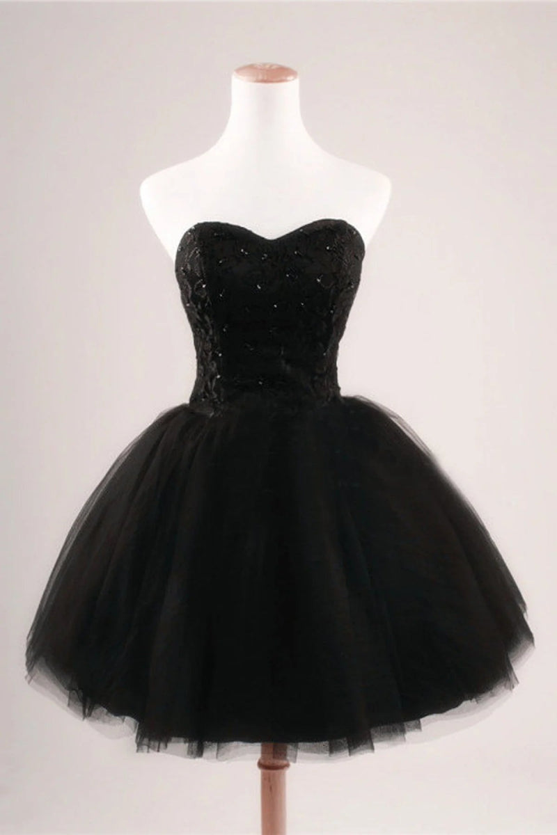 Damascene | Dazzle at Homecoming: Black Corset Dress with Tulle Skirt & Sparkling Bodice - Black - PromDressClub