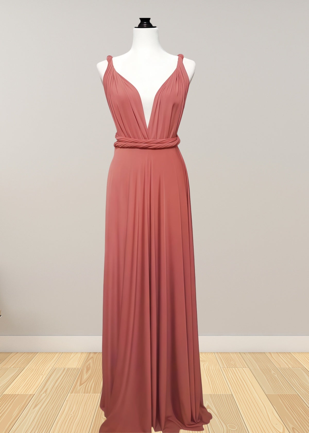 Daphne | Elegance Infinity Peach Chiffon Maxi Bridesmaid Dress with Multiway Convertible - Peach - PROMDRESS Club