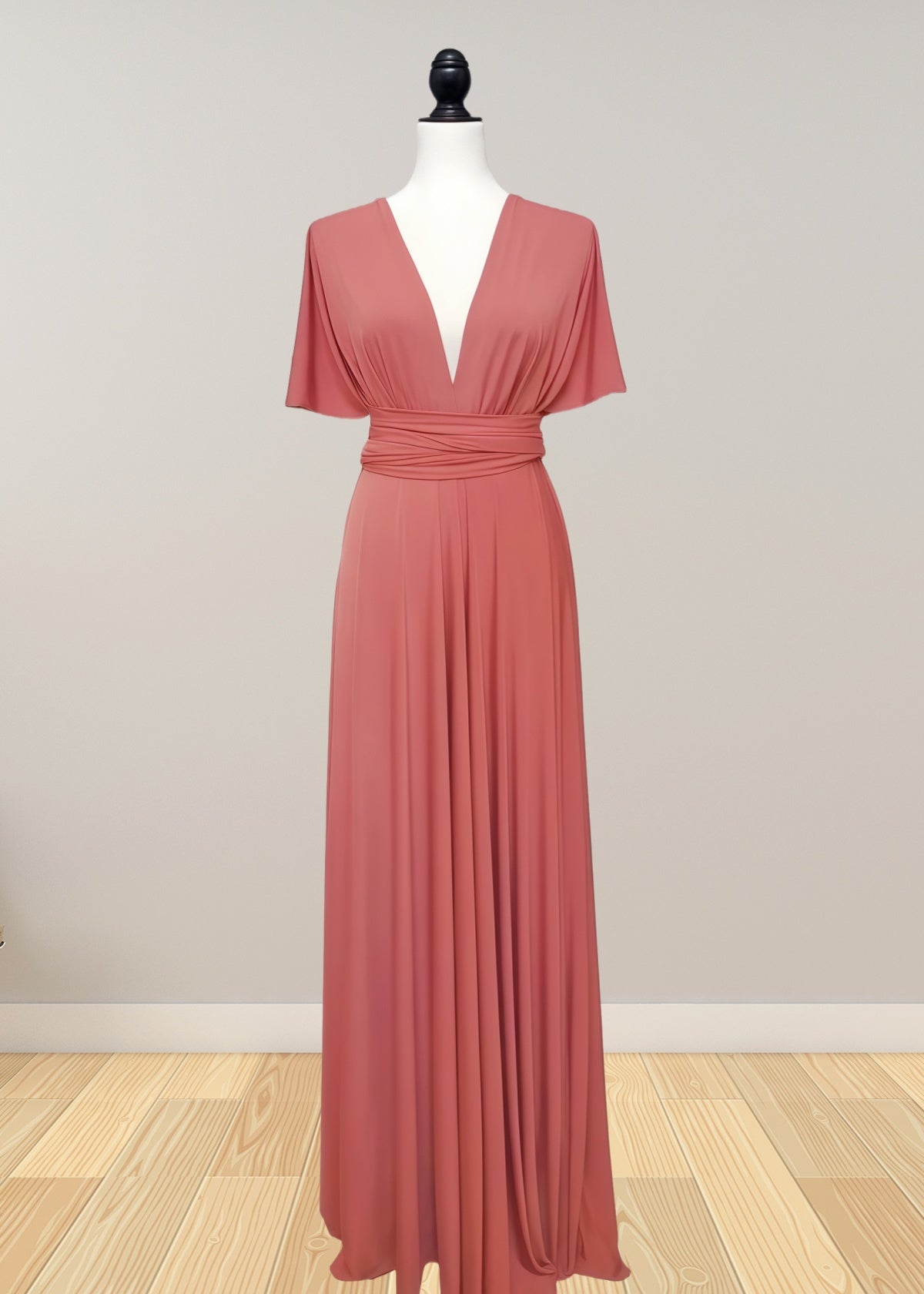 Daphne | Elegance Infinity Peach Chiffon Maxi Bridesmaid Dress with Multiway Convertible - Peach - PROMDRESS Club