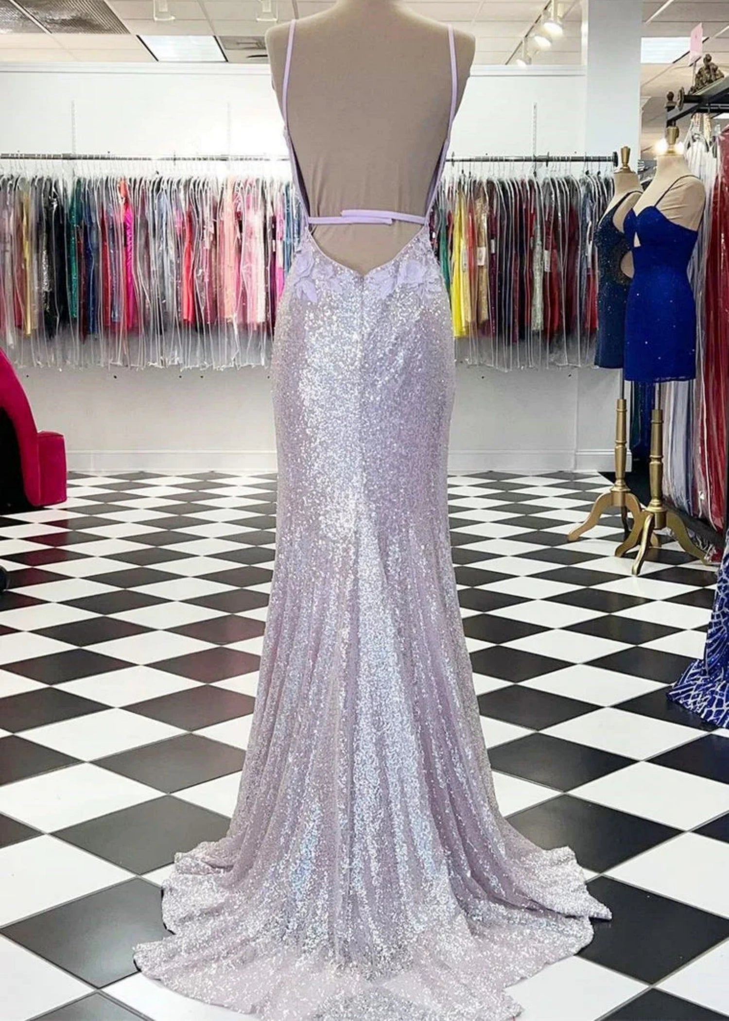 Daphne | Long Orange Prom Dress Sequins With Mermaid V Neck 3D Flower Slit - Lavender - US0 - PromDressClub