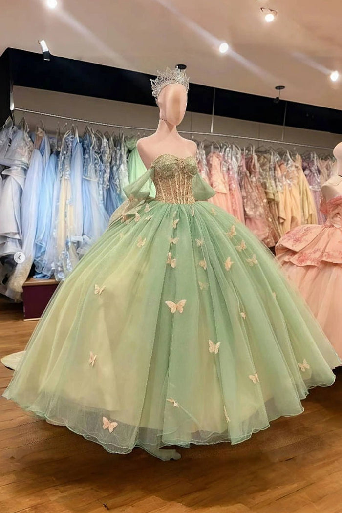 Dawn | Stunning Sage Green Butterfly Quinceanera Dresses with Bows – Perfect for Special Occasions - Sage - PromDressClub
