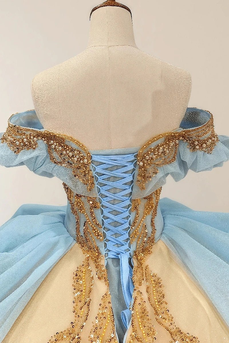 Deborah | Stunning Blue and Gold Quinceanera Dresses for Your Special Day - Light Blue - PromDressClub