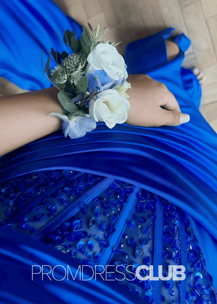Deirdre |Royal Blue Prom Dresses Long Mermaid Sweetheart Sparkly Corset Pleated with Slit - Royal Blue - PromDressClub