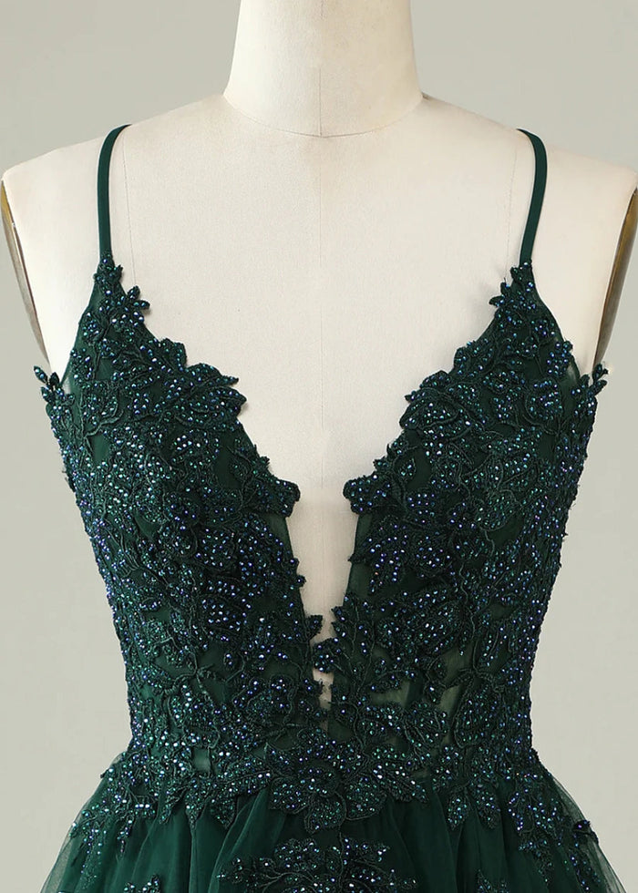 Deledda | Discover Your Dream Rose Gold Homecoming Dress - Sparkle in Style! - Dark Green - PromDressClub