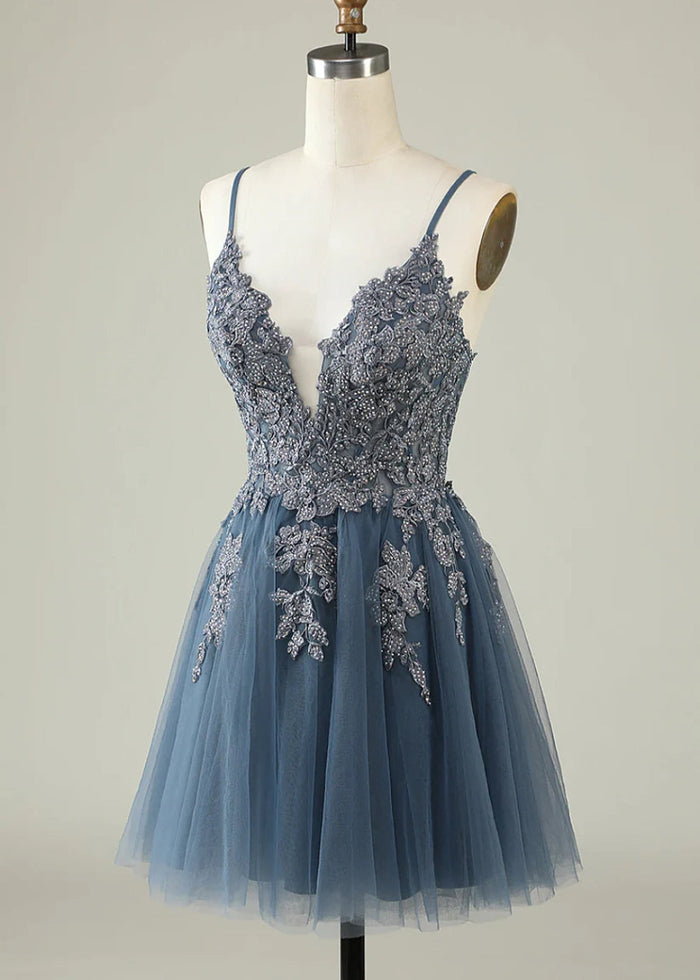 Deledda | Discover Your Dream Rose Gold Homecoming Dress - Sparkle in Style! - Dusty Blue - PromDressClub