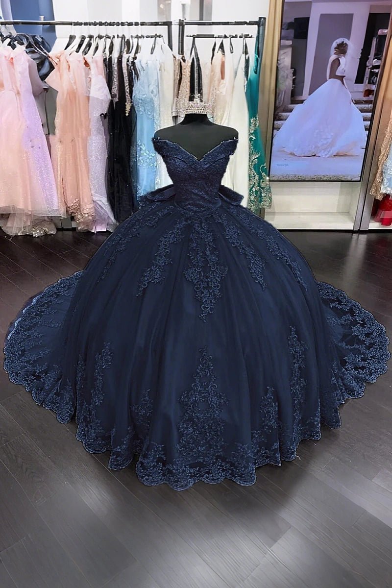 Diana | Sage Green Quinceanera Dresses with Bow - Available in Red, Royal Blue, Black & Navy Blue - Navy Blue - PromDressClub