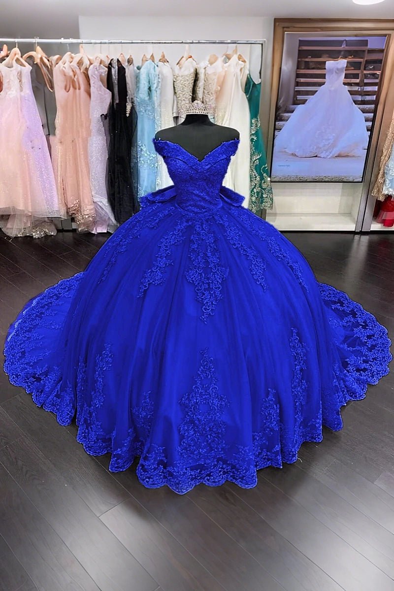 Diana | Sage Green Quinceanera Dresses with Bow - Available in Red, Royal Blue, Black & Navy Blue - Royal Blue - PromDressClub