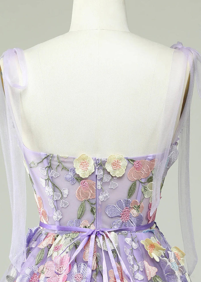 Domino | Stand Out in Enchanting Flower Homecoming Dresses This Season - Light Purple Floral - PromDressClub