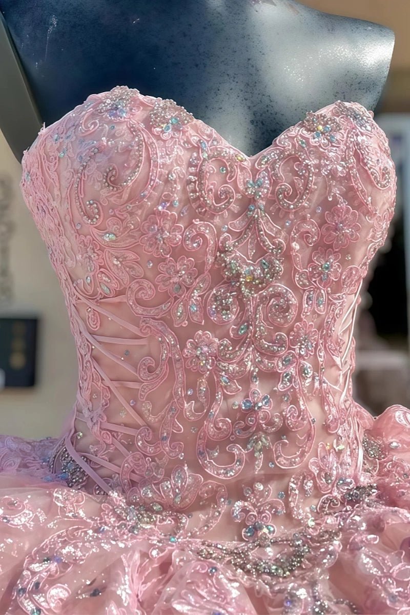 Donna | Gorgeous Light Pink Beaded Strapless Quinceanera Dresses - Exquisite and Sparkling for Memorable Celebrations - Light Pink - PromDressClub