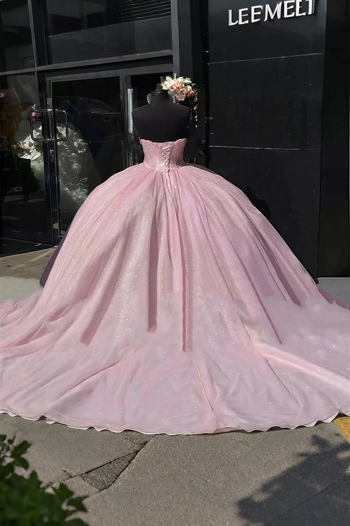 Donna | Gorgeous Light Pink Beaded Strapless Quinceanera Dresses - Exquisite and Sparkling for Memorable Celebrations - Light Pink - PromDressClub