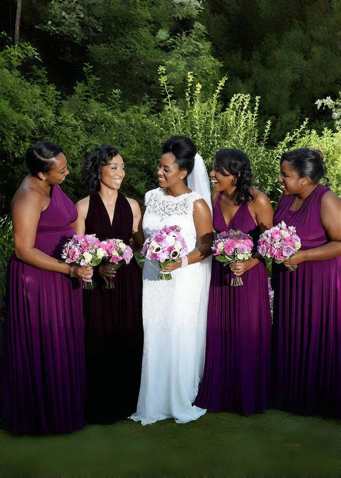 Donna | Lavish Looks Infinity Dark Purple Chiffon Maxi Bridesmaid Dress with Multiway Convertible - Price #price_variant_lowest# - Dark Purple - PromDressClub