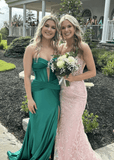 Donna |Mermaid Sweetheart Green Satin Long Prom Dress With Slit - Green - US0 - PromDressClub