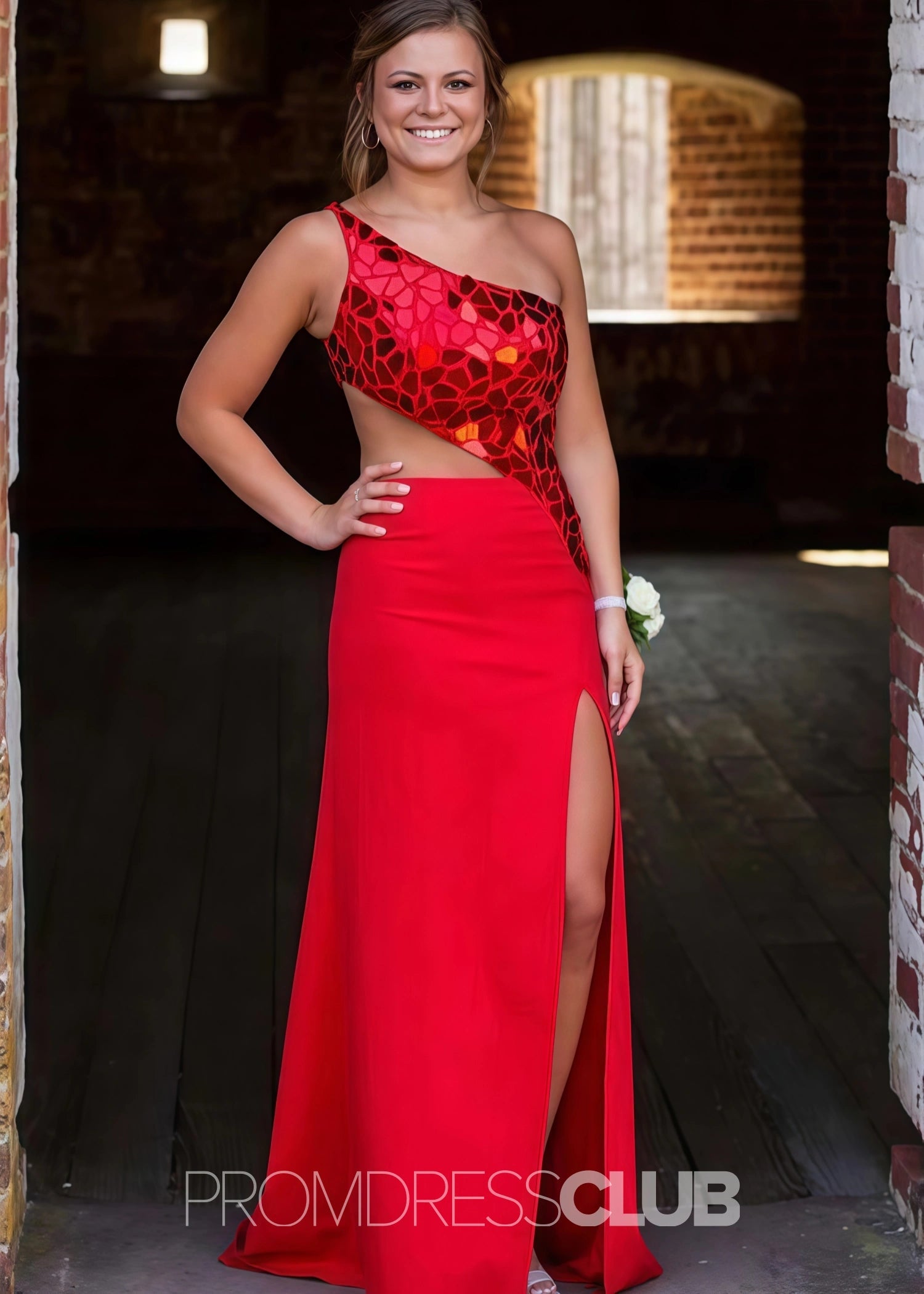 Doreen |Plus Size Black Prom Dress With Long Mermaid Sheath One Shoulder Cut Mirror Sequins - Red - US0 - PromDressClub