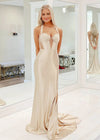 Dorothy | Champagne Satin Beaded Open Back Formal Dress – Elevate Your Elegance for Every Grand Occasion Color Champagne