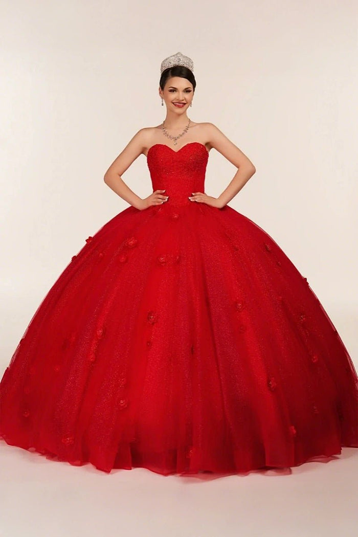 Dorothy | Gorgeous Glitter Red 3D Flower Quinceanera Dresses - Available in Fuchsia, Navy Blue, Royal Blue & Black! - Red - PromDressClub