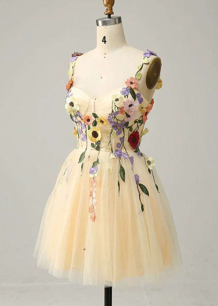 Druzelle | Find Your Dream Corset Homecoming Dress: Floral Styles Available Now - Champagne Floral - PromDressClub