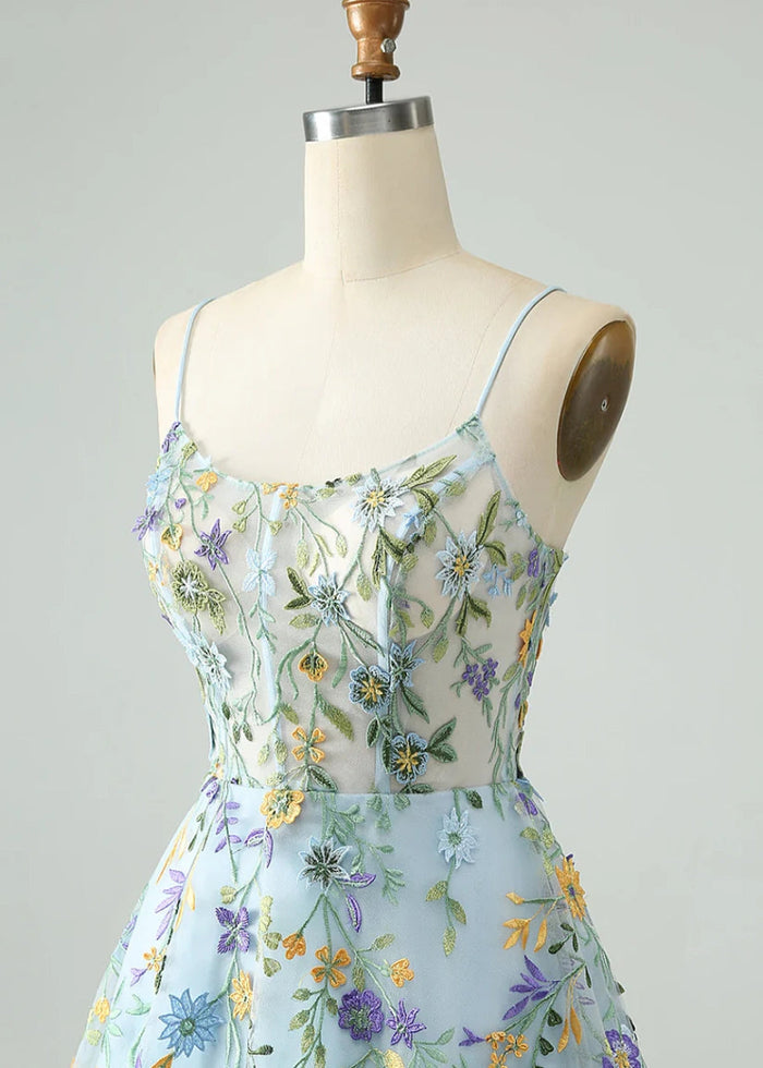 Dyphna | Discover the Perfect Light Blue Floral Homecoming Dress – Comfort Meets Style! - Light Blue Floral - PromDressClub