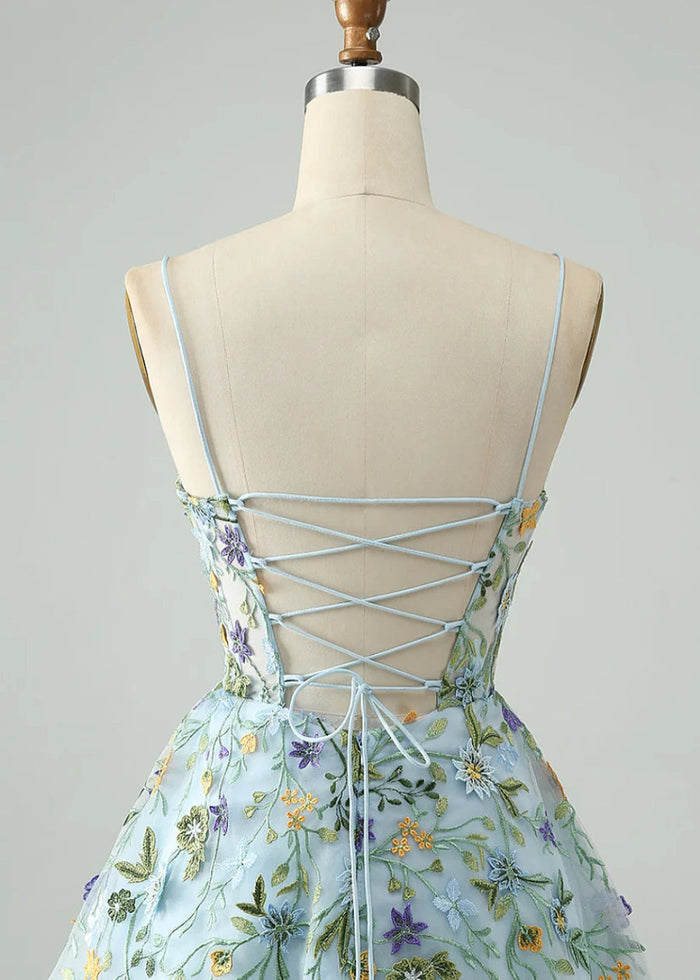 Dyphna | Discover the Perfect Light Blue Floral Homecoming Dress – Comfort Meets Style! - Light Blue Floral - PromDressClub