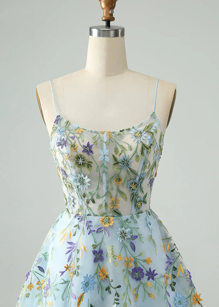 Dyphna | Discover the Perfect Light Blue Floral Homecoming Dress – Comfort Meets Style! - Light Blue Floral - PromDressClub