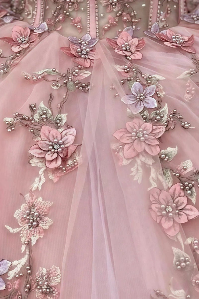 Elaine | Gorgeous Pink 3D Flower Embellished Quinceanera Dresses - Elegant & Dreamy - Pink - PromDressClub