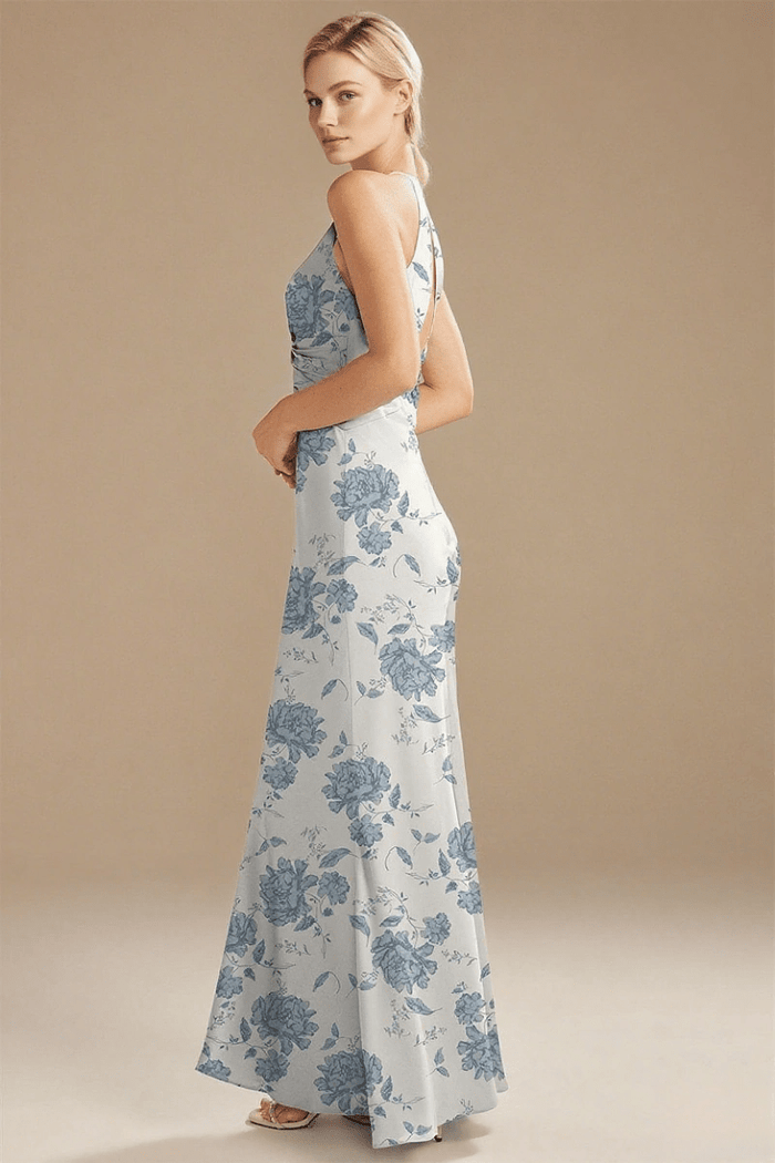 Elegant Blue Floral Bridesmaid Dresses for Any Wedding Scene—Timeless Style & Comfort - Blue Floral - PromDressClub
