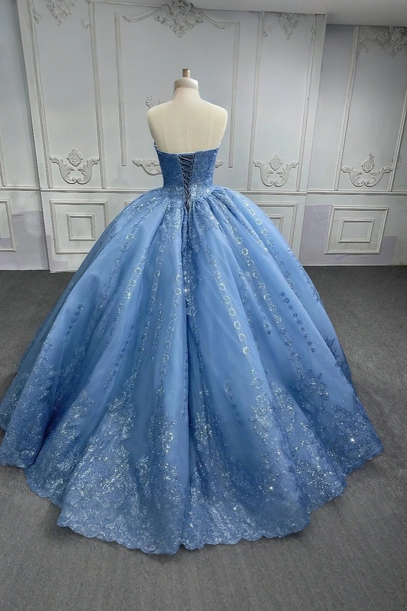 Elizabeth | Exquisite Glitter Blue Strapless Quinceanera Dresses - Perfect for Memorable Celebrations - Blue - PromDressClub