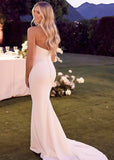 Elizabeth | Romantic Mermaid Strapless Long White Satin Wedding Dress with Long Train - White - PROMDRESS Club