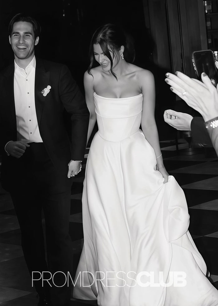 Ella |Beach White Simple Wedding Dresses Mermaid Strapless Satin with Slit - White - PromDressClub